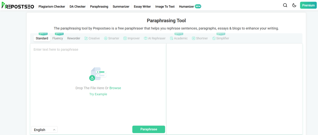 Prepostseo Paraphrasing Tool