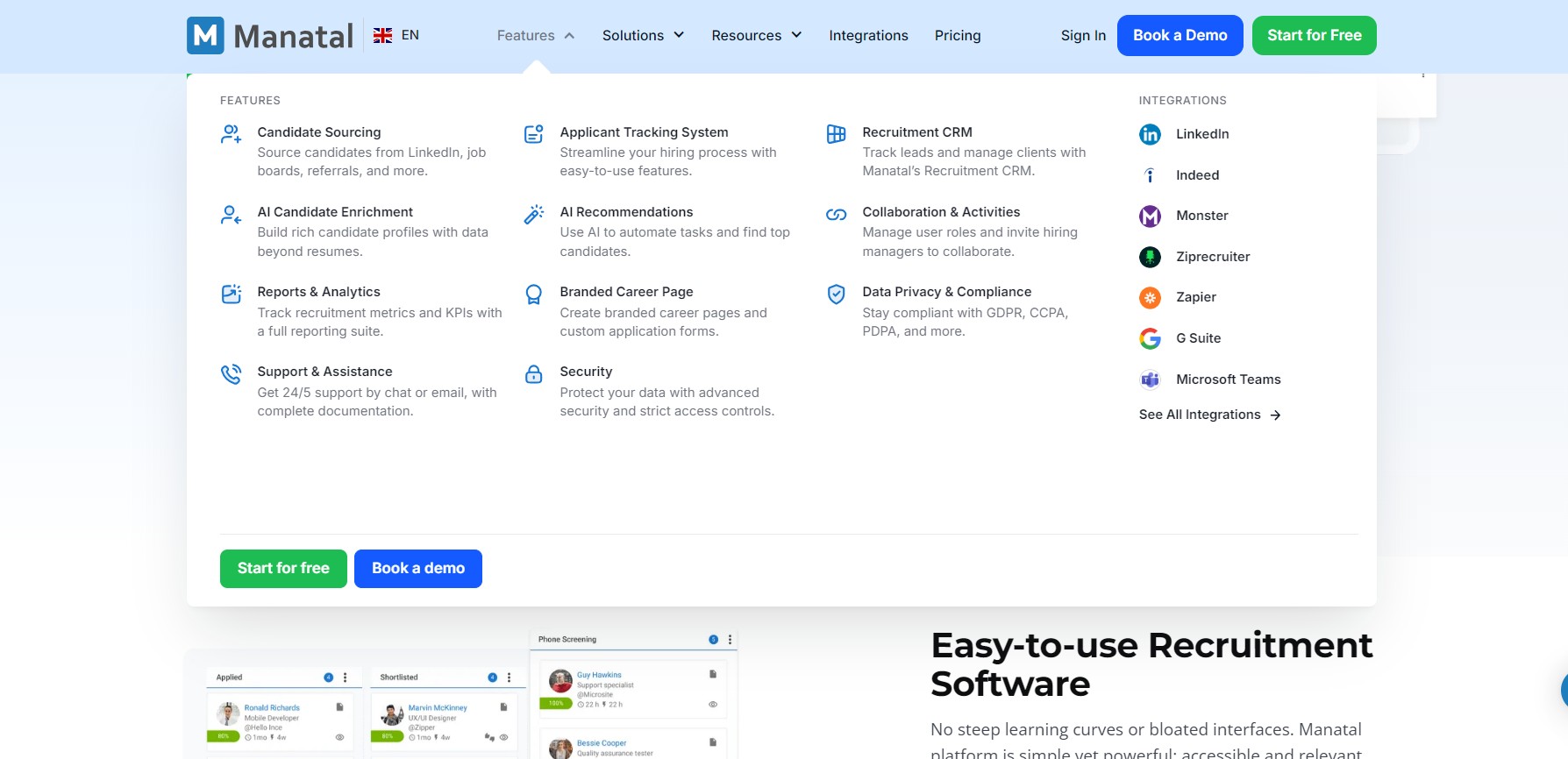 Features of Leading-AI-Recruitment-Software-Manatal-com