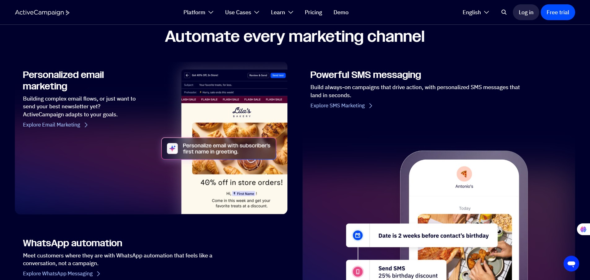 Automate every marketing channel ActiveCampaign