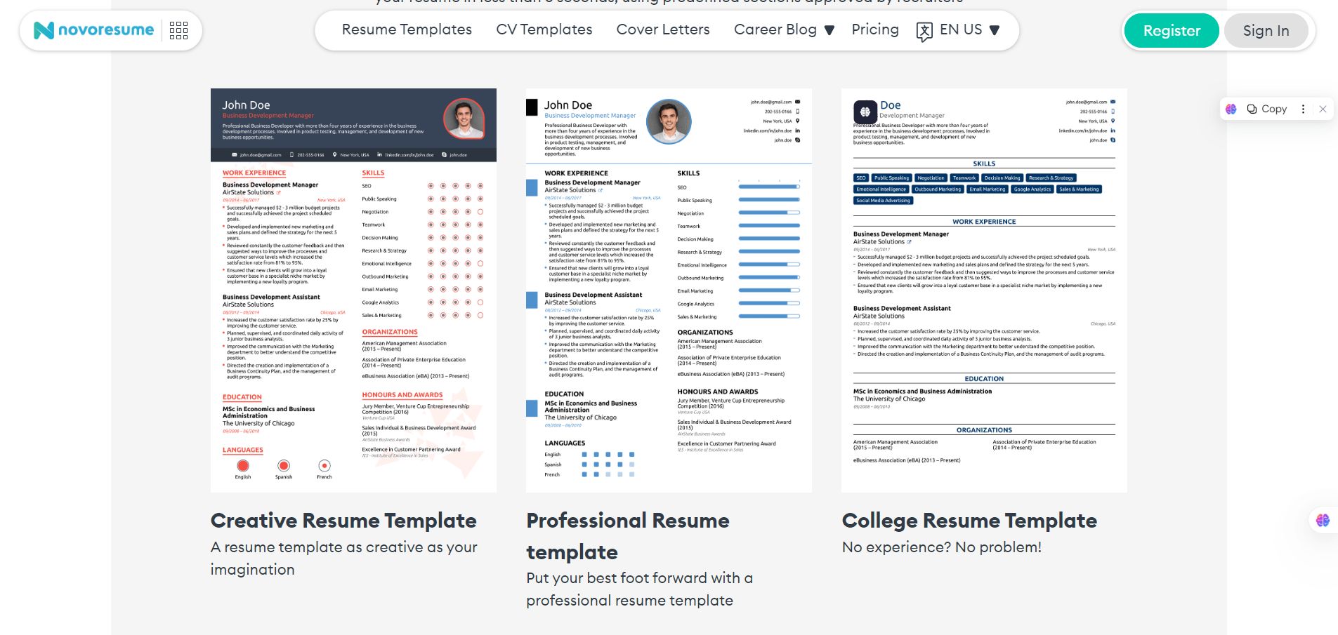 Free-Resume-Builder-for-2026-CV-Maker-Novorésumé template
