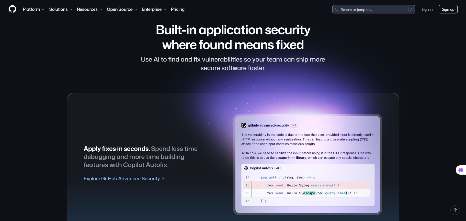 GitHub Built-in application security
