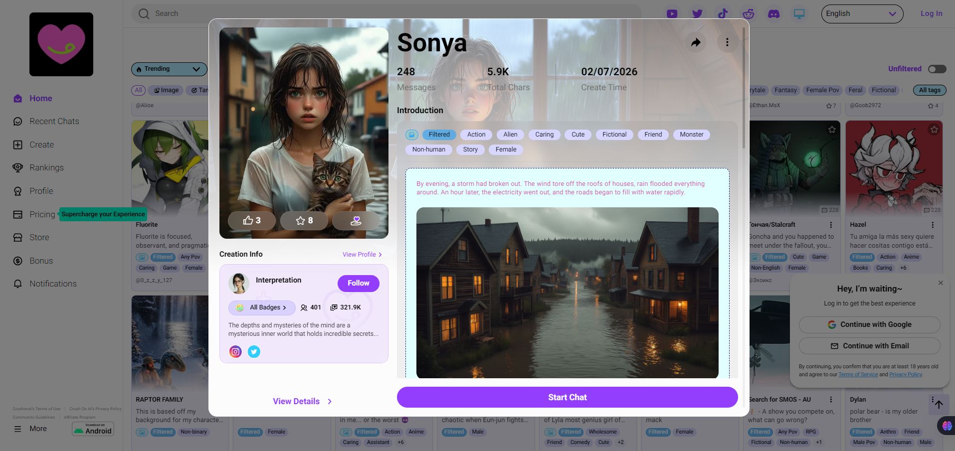 CrushOn-AI-No-Filter-NSFW-Character-AI-Chat-Spicy-AI-GF Chat interface
